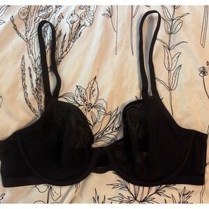 Auden Black Mesh Unlined Demi Bra, Size 34B
